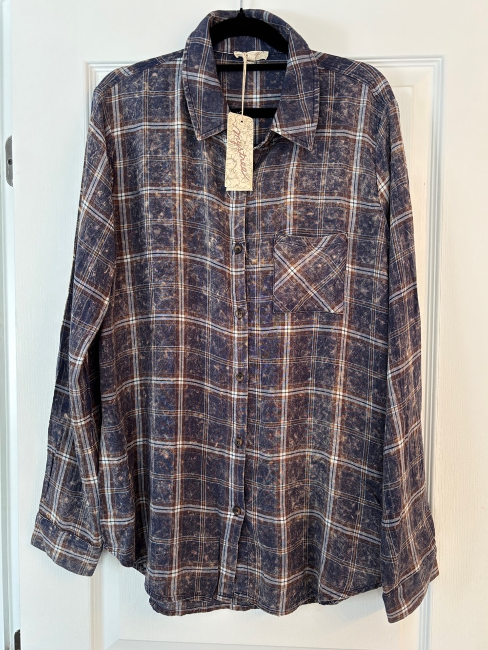 Mystree Navy and Brown Plaid Button-Front Shirt